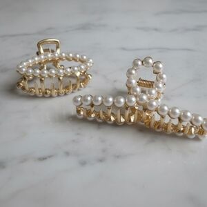 Pearl and Gold Hair Small Claw Clips (New)